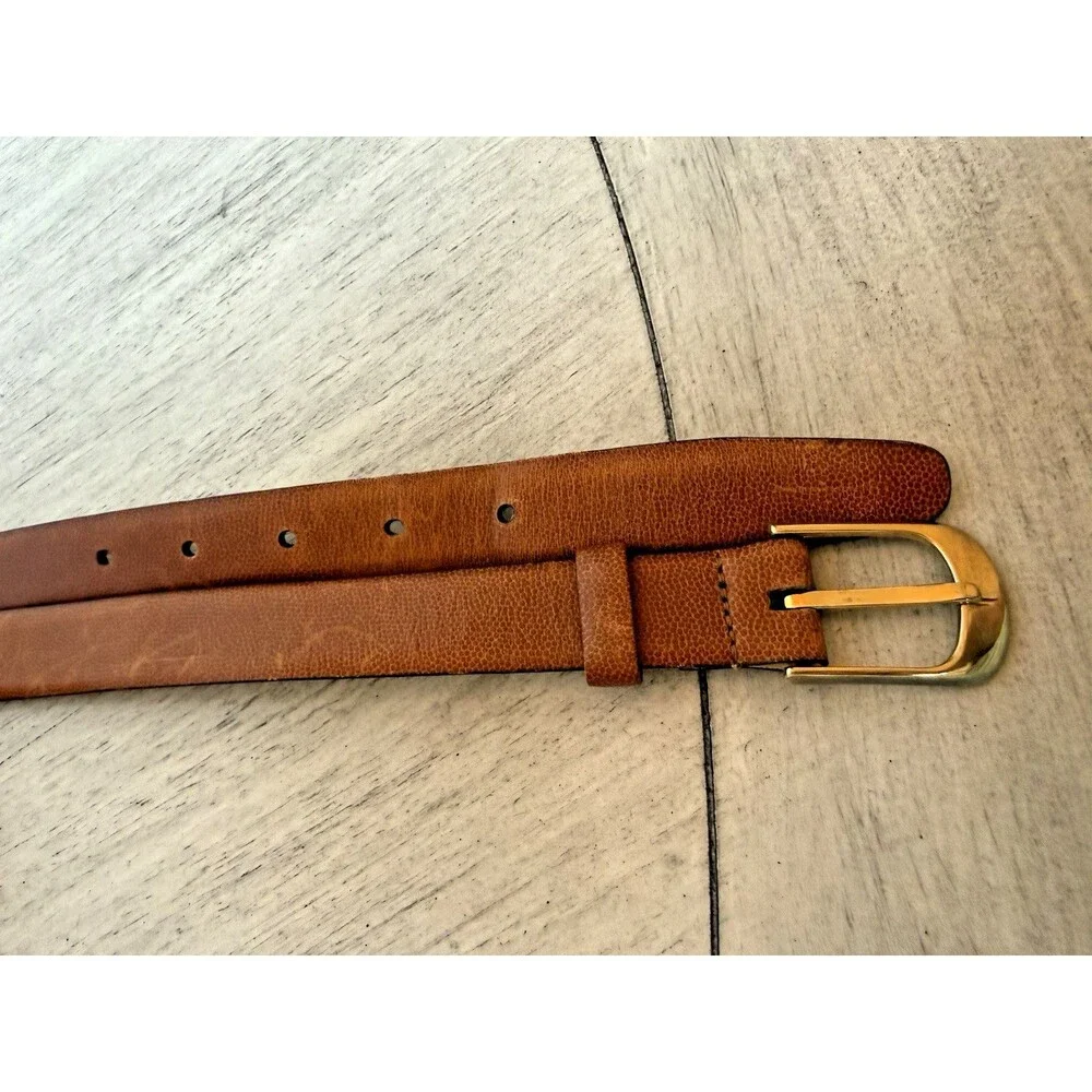 YSL Yves Saint Laurent Vintage Scotch Grain Leather Belt 40/100 Gold Buckle